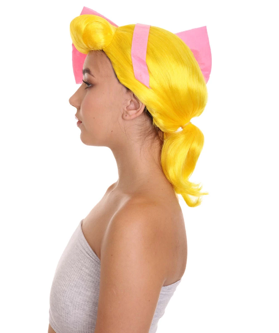 HPO Women's Animation Style Wig With Bow | Yellow Wigs | Premium Breathable Capless Cap 4 HPO Women's Animation Style Wig With Bow | Yellow Wigs | Premium Breathable Capless Cap