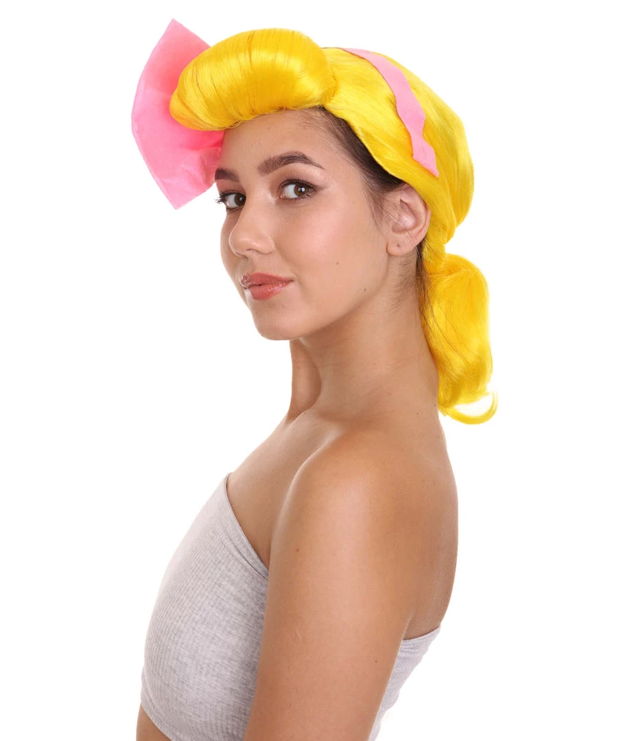 HPO Women's Animation Style Wig With Bow | Yellow Wigs | Premium Breathable Capless Cap 3 HPO Women's Animation Style Wig With Bow | Yellow Wigs | Premium Breathable Capless Cap