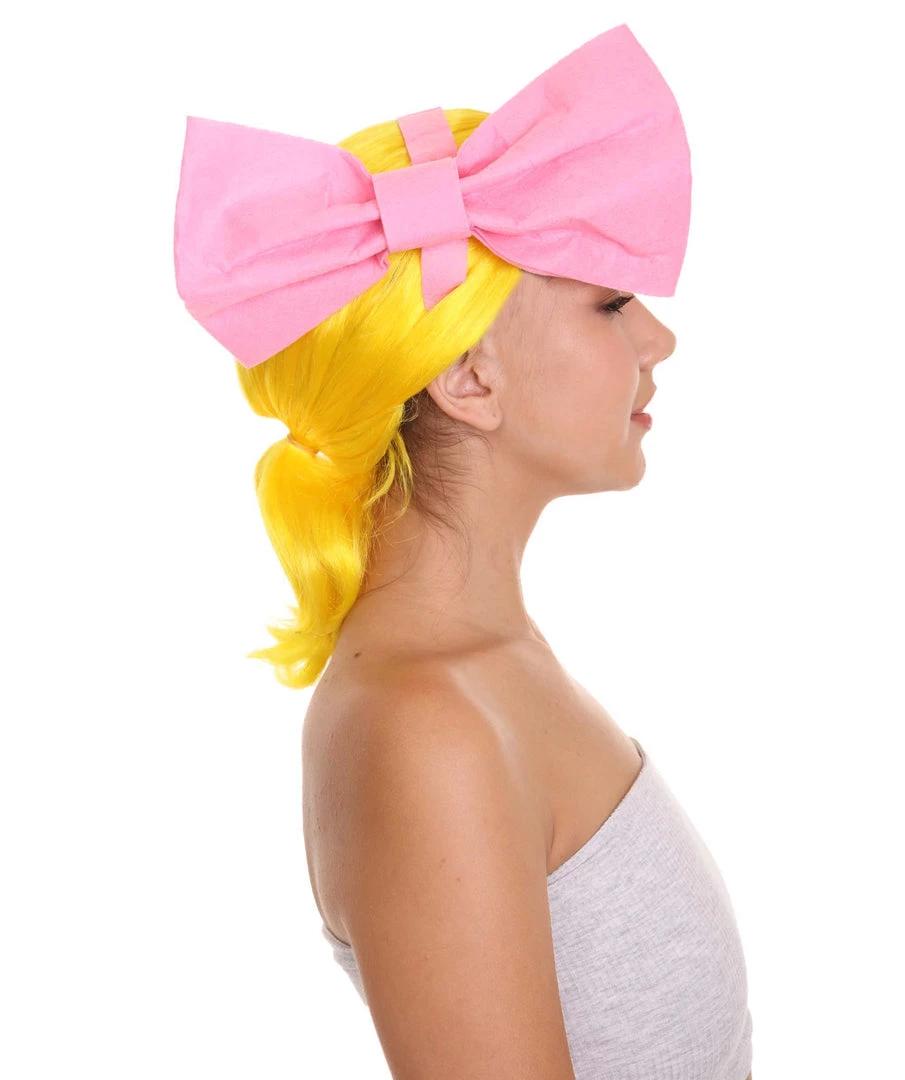 HPO Women's Animation Style Wig With Bow | Yellow Wigs | Premium Breathable Capless Cap 6 HPO Women's Animation Style Wig With Bow | Yellow Wigs | Premium Breathable Capless Cap
