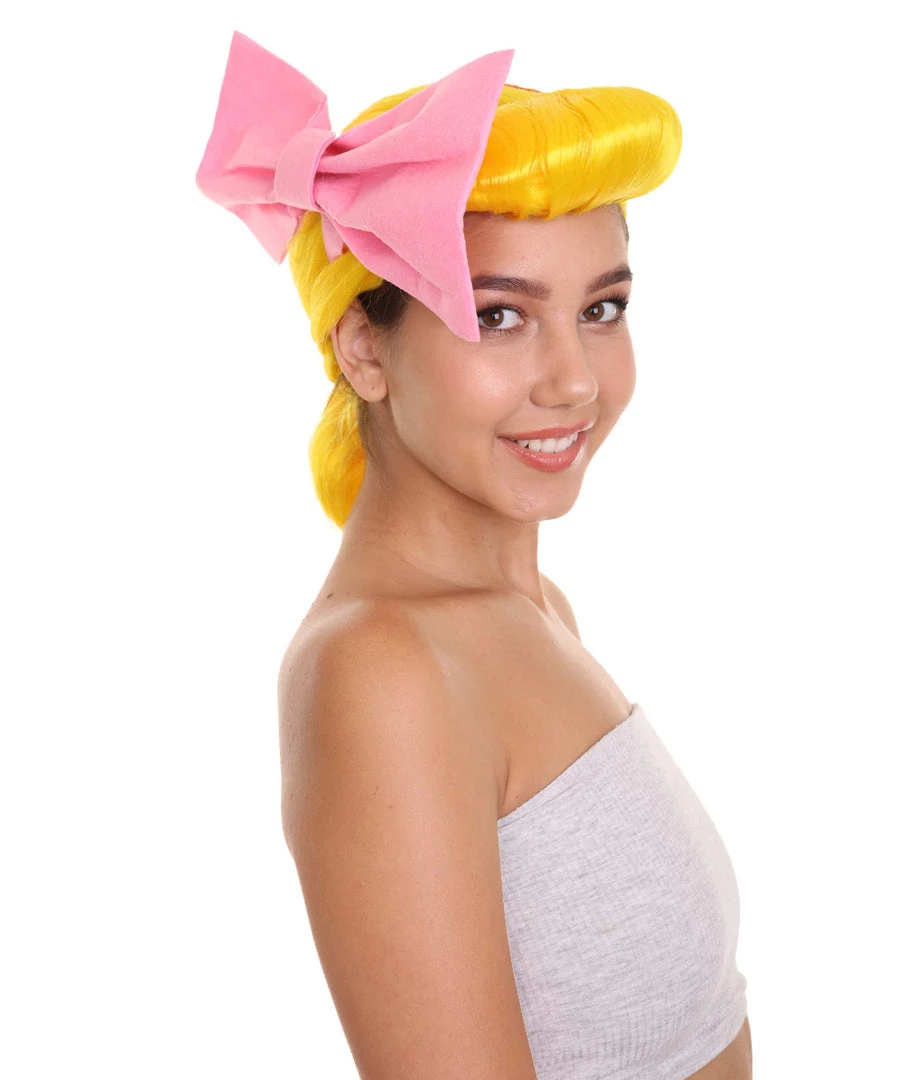 HPO Women's Animation Style Wig With Bow | Yellow Wigs | Premium Breathable Capless Cap 7 HPO Women's Animation Style Wig With Bow | Yellow Wigs | Premium Breathable Capless Cap