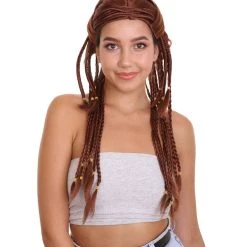 HPO Women's Long Length No Part Brown Braided Cosplay Wig | Premium Breathable Capless Cap
