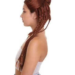 HPO Women's Long Length No Part Brown Braided Cosplay Wig | Premium Breathable Capless Cap