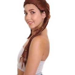 HPO Women's Long Length No Part Brown Braided Cosplay Wig | Premium Breathable Capless Cap