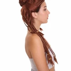 HPO Women's Long Length No Part Brown Braided Cosplay Wig | Premium Breathable Capless Cap