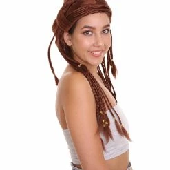 HPO Women's Long Length No Part Brown Braided Cosplay Wig | Premium Breathable Capless Cap