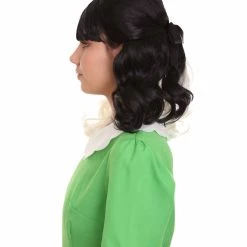 HPO Women's Shoulder Length Contrasting Two Tone Cruel And Evil Wig - Pure White And Jet Black Hair - Capless Cap Design