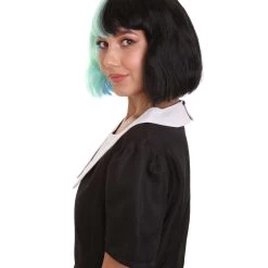 HPO Women's Shoulder Length Contrasting Two Tone Artist Wig - Soft Mint Green And Jet Black Hair - Capless Cap Design
