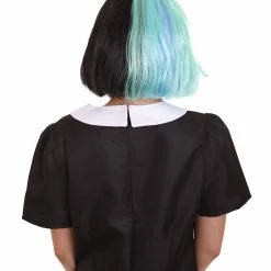 HPO Women's Shoulder Length Contrasting Two Tone Artist Wig - Soft Mint Green And Jet Black Hair - Capless Cap Design