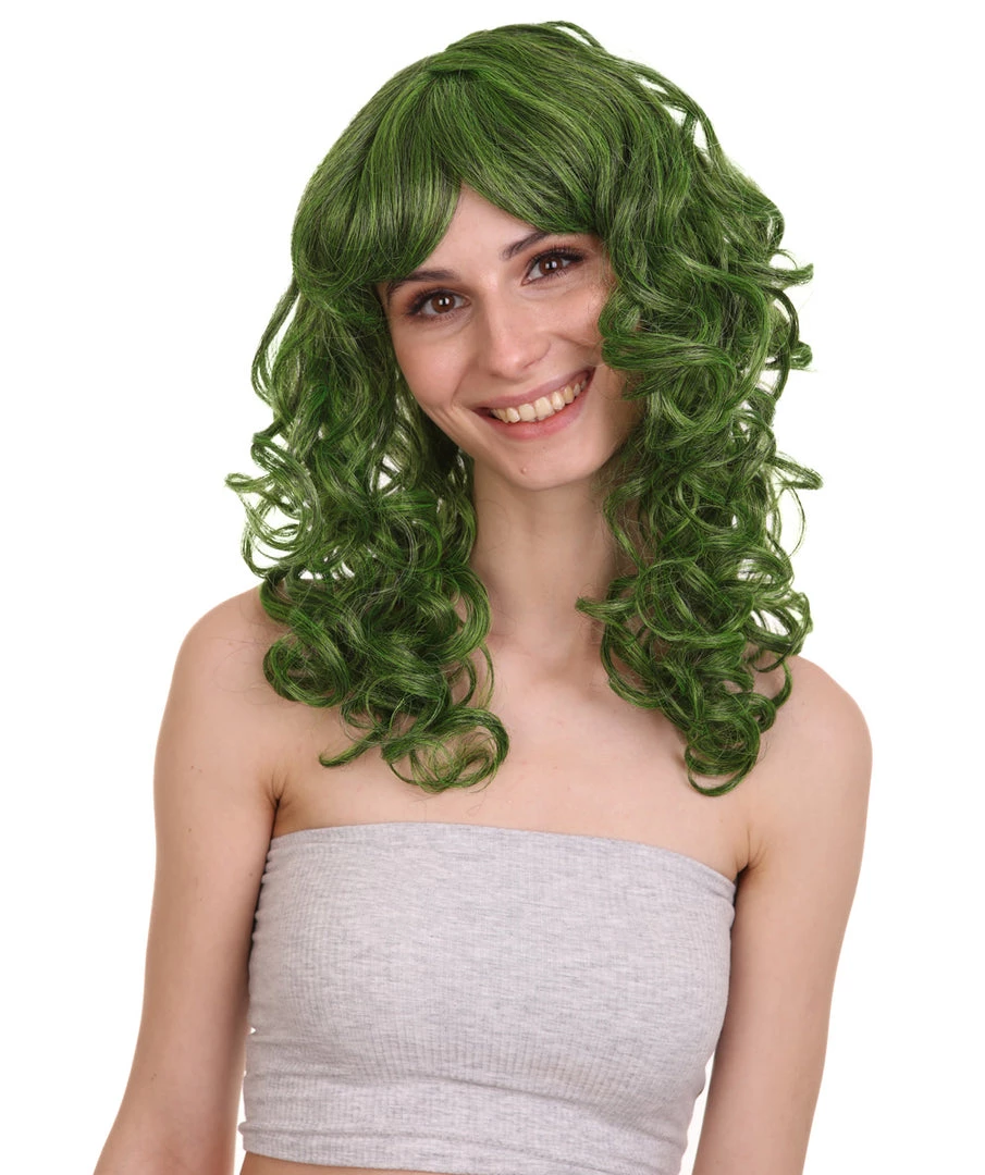 HPO Women's Long Green Womens Wig | Stage Event Party Ready Colorful Wig | Premium Breathable Capless Cap 1 HPO Women's Long Green Womens Wig | Stage Event Party Ready Colorful Wig | Premium Breathable Capless Cap