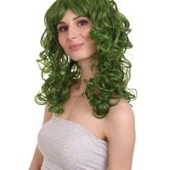 HPO Women's Long Green Womens Wig | Stage Event Party Ready Colorful Wig | Premium Breathable Capless Cap