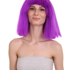 HPO Australian Singer Womens Wig | Neon Purple Celebrity Wigs | Premium Breathable Capless Cap Women's