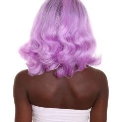 HPO Women's Shoulder Length Electric Purple Fashion Blogger Wig - Purple Hair With Dark Roots - Capless Cap Design