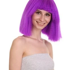 HPO Australian Singer Womens Wig | Neon Purple Celebrity Wigs | Premium Breathable Capless Cap Women's