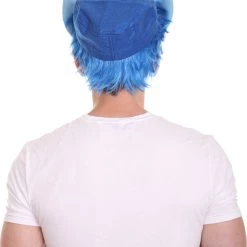 HPO Men's Medium Length Middle Part Blue Straight Wig With Blue Ears 12 HPO Men's Medium Length Middle Part Blue Straight Wig With Blue Ears