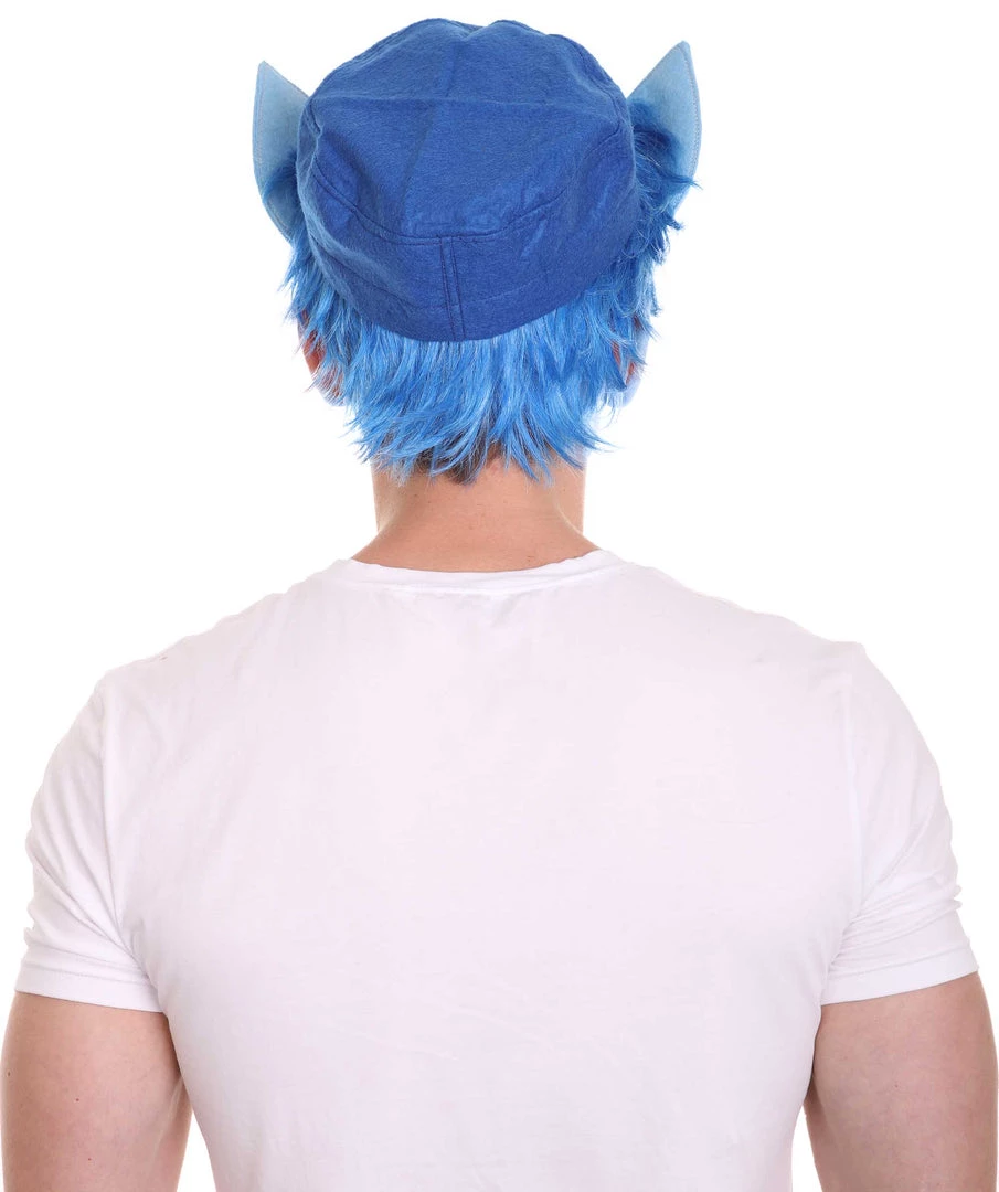 HPO Men's Medium Length Middle Part Blue Straight Wig With Blue Ears 4 HPO Men's Medium Length Middle Part Blue Straight Wig With Blue Ears