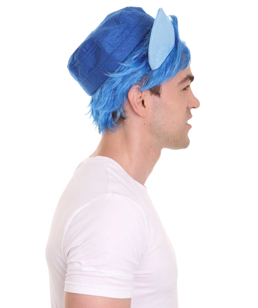 HPO Men's Medium Length Middle Part Blue Straight Wig With Blue Ears 5 HPO Men's Medium Length Middle Part Blue Straight Wig With Blue Ears
