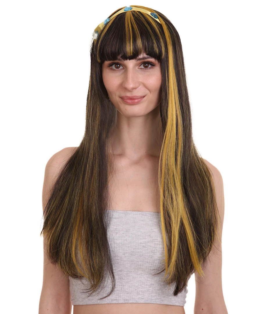 HPO Monster Womens Wig | Black Gold Long Cosplay Halloween Wig | Premium Breathable Capless Cap 1 HPO Monster Womens Wig | Black Gold Long Cosplay Halloween Wig | Premium Breathable Capless Cap