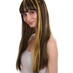 HPO Monster Womens Wig | Black Gold Long Cosplay Halloween Wig | Premium Breathable Capless Cap