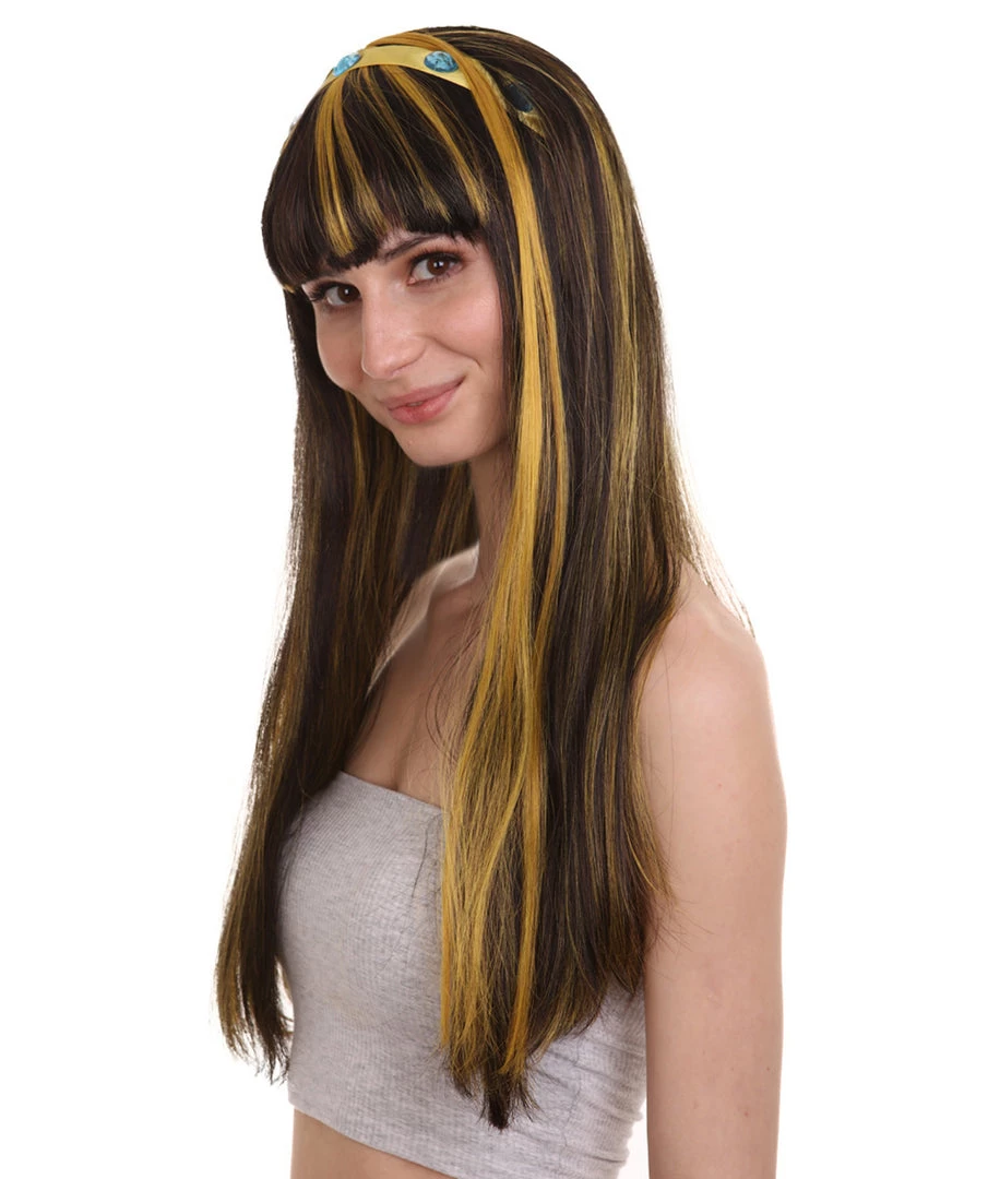 HPO Monster Womens Wig | Black Gold Long Cosplay Halloween Wig | Premium Breathable Capless Cap 2 HPO Monster Womens Wig | Black Gold Long Cosplay Halloween Wig | Premium Breathable Capless Cap
