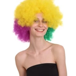 HPO Adult Women's Carnival Mardi Gras Tri-Color Wig | Jumbo Afro Cosplay Halloween Wig | Premium Breathable Capless Cap