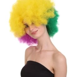 HPO Adult Women's Carnival Mardi Gras Tri-Color Wig | Jumbo Afro Cosplay Halloween Wig | Premium Breathable Capless Cap 12 HPO Adult Women's Carnival Mardi Gras Tri-Color Wig | Jumbo Afro Cosplay Halloween Wig | Premium Breathable Capless Cap