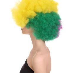 HPO Adult Women's Carnival Mardi Gras Tri-Color Wig | Jumbo Afro Cosplay Halloween Wig | Premium Breathable Capless Cap 13 HPO Adult Women's Carnival Mardi Gras Tri-Color Wig | Jumbo Afro Cosplay Halloween Wig | Premium Breathable Capless Cap