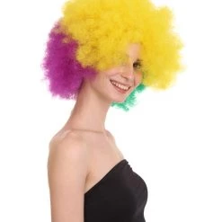 HPO Adult Women's Carnival Mardi Gras Tri-Color Wig | Jumbo Afro Cosplay Halloween Wig | Premium Breathable Capless Cap 16 HPO Adult Women's Carnival Mardi Gras Tri-Color Wig | Jumbo Afro Cosplay Halloween Wig | Premium Breathable Capless Cap