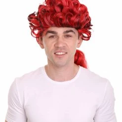 HPO Men's Mens Colonial Mens Long Red And Black Historical Wigs | Premium Breathable Capless Cap