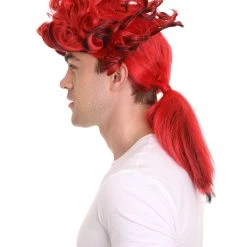 HPO Men's Mens Colonial Mens Long Red And Black Historical Wigs | Premium Breathable Capless Cap