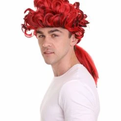 HPO Men's Mens Colonial Mens Long Red And Black Historical Wigs | Premium Breathable Capless Cap