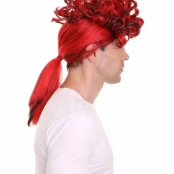 HPO Men's Mens Colonial Mens Long Red And Black Historical Wigs | Premium Breathable Capless Cap