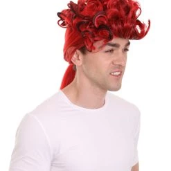 HPO Men's Mens Colonial Mens Long Red And Black Historical Wigs | Premium Breathable Capless Cap