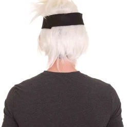 HPO Ninja Anime | Men's Short Straight Spiked Grey Cosplay Wig With Headband | Premium Breathable Capless Cap