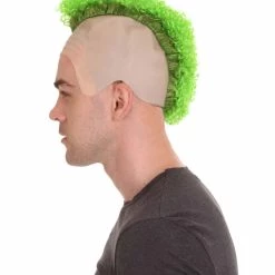 HPO Curly Mohawk Wig | Green Halloween Wig With Cap Kids 12 HPO Curly Mohawk Wig | Green Halloween Wig With Cap Kids
