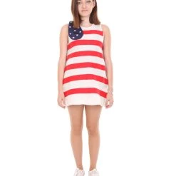 FLAGWIGS Adult Women's 4th Of July Independence Day Flag Troll Dress Costume | Patriotic Cosplay Costume