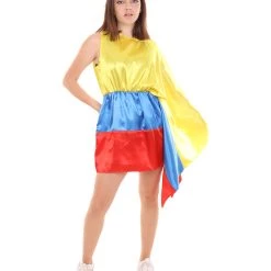 FLAGWIGS Adult Women's Celebratory Colombian Flag Dress Costume | Patriotic Cosplay Costume
