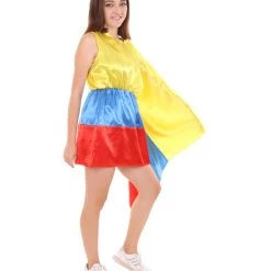FLAGWIGS Adult Women's Celebratory Colombian Flag Dress Costume | Patriotic Cosplay Costume