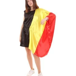 FLAGWIGS Adult Women's Celebratory Belgian Flag Dress Costume | Patriotic Cosplay Costume