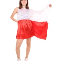 FLAGWIGS Adult Women's Celebratory Polish Flag Dress Costume | Patriotic Cosplay Costume