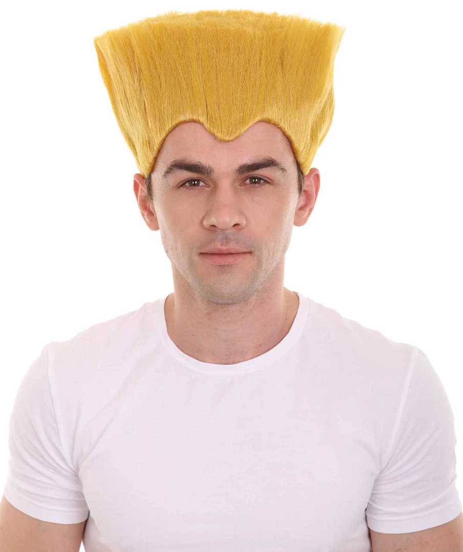 HPO Men's Fighter Game | Mens Short Length Electric Yellow Straight Spiked Cosplay Wig 1 HPO Men's Fighter Game | Mens Short Length Electric Yellow Straight Spiked Cosplay Wig