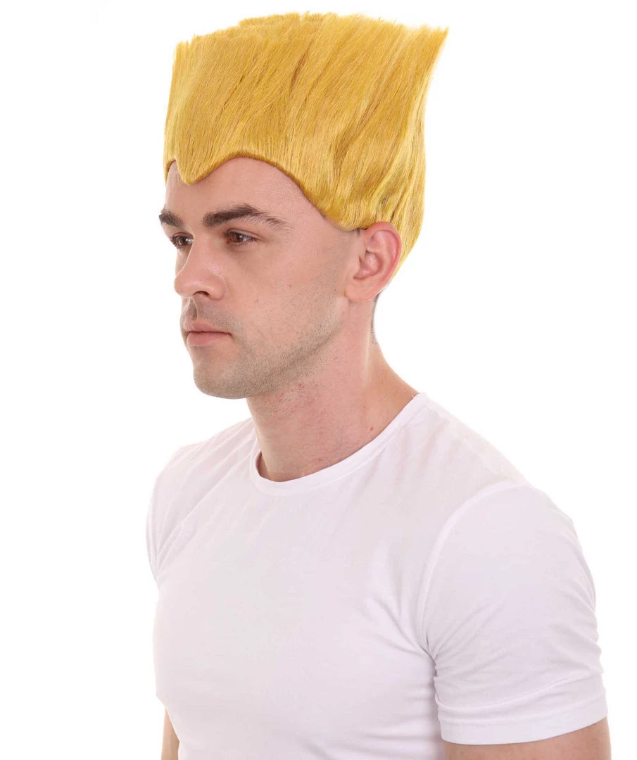 HPO Men's Fighter Game | Mens Short Length Electric Yellow Straight Spiked Cosplay Wig 4 HPO Men's Fighter Game | Mens Short Length Electric Yellow Straight Spiked Cosplay Wig