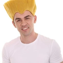 HPO Men's Fighter Game | Mens Short Length Electric Yellow Straight Spiked Cosplay Wig