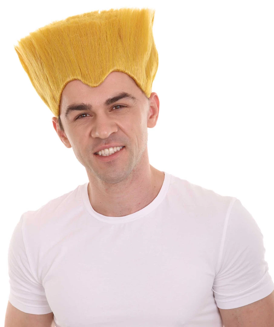 HPO Men's Fighter Game | Mens Short Length Electric Yellow Straight Spiked Cosplay Wig 2 HPO Men's Fighter Game | Mens Short Length Electric Yellow Straight Spiked Cosplay Wig