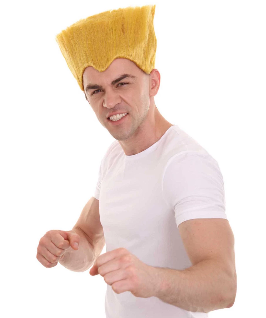 HPO Men's Fighter Game | Mens Short Length Electric Yellow Straight Spiked Cosplay Wig 8 HPO Men's Fighter Game | Mens Short Length Electric Yellow Straight Spiked Cosplay Wig