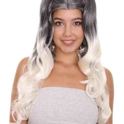 HPO Men's Dolly Womens Wig | Black/White Two-Toned Wig | Premium Breathable Capless Cap