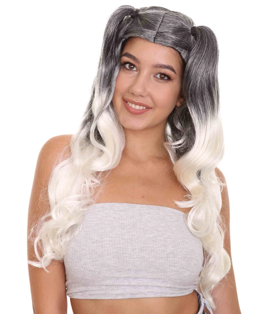 HPO Men's Dolly Womens Wig | Black/White Two-Toned Wig | Premium Breathable Capless Cap 1 HPO Men's Dolly Womens Wig | Black/White Two-Toned Wig | Premium Breathable Capless Cap
