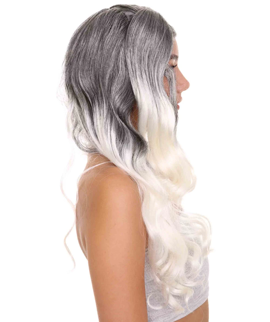 HPO Men's Dolly Womens Wig | Black/White Two-Toned Wig | Premium Breathable Capless Cap 6 HPO Men's Dolly Womens Wig | Black/White Two-Toned Wig | Premium Breathable Capless Cap