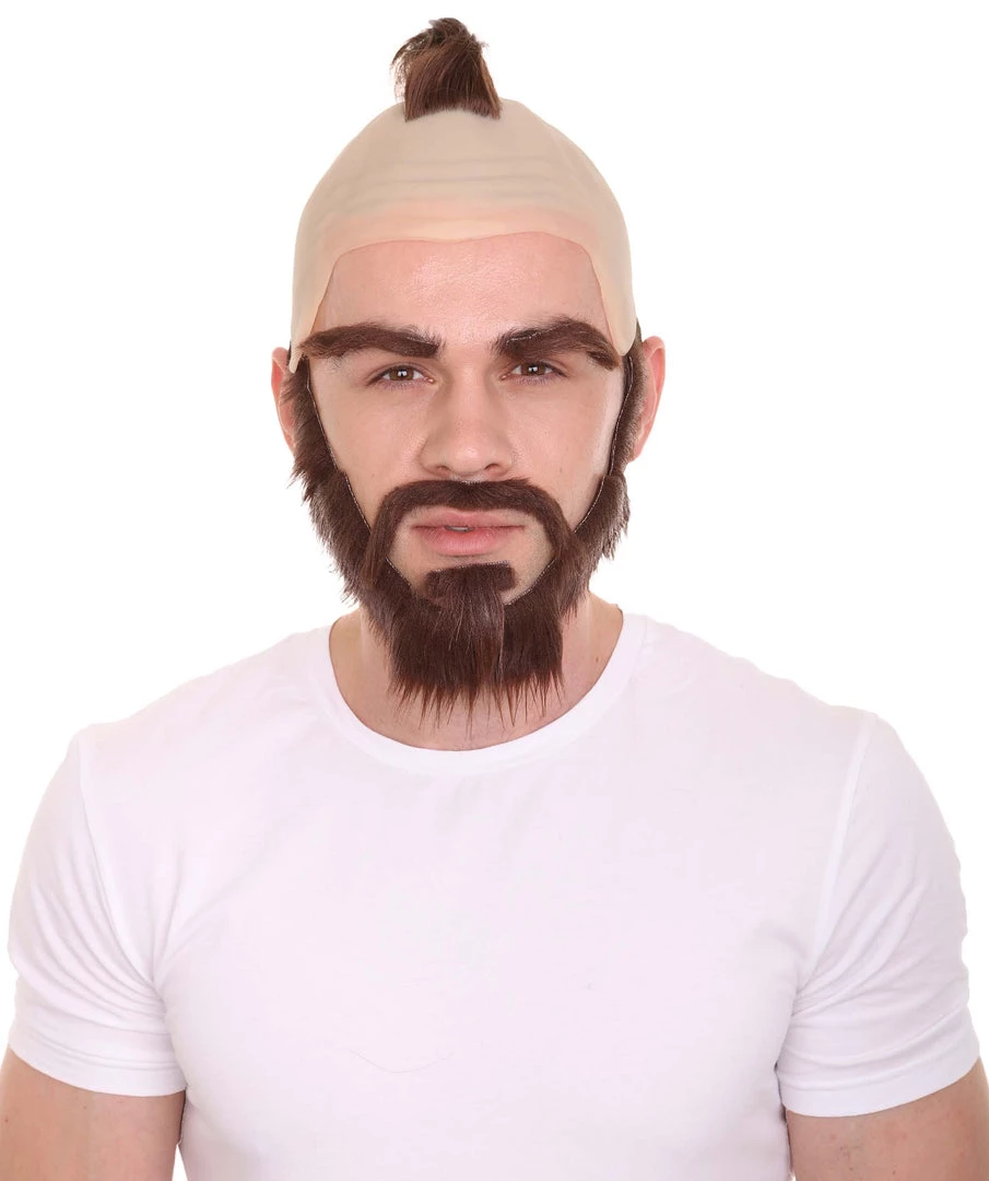 HPO Fighter Game Wig | Mens Short Length Brown Straight Mohawk And Beard Cosplay Wig Men's 2 HPO Fighter Game Wig | Mens Short Length Brown Straight Mohawk And Beard Cosplay Wig Men's