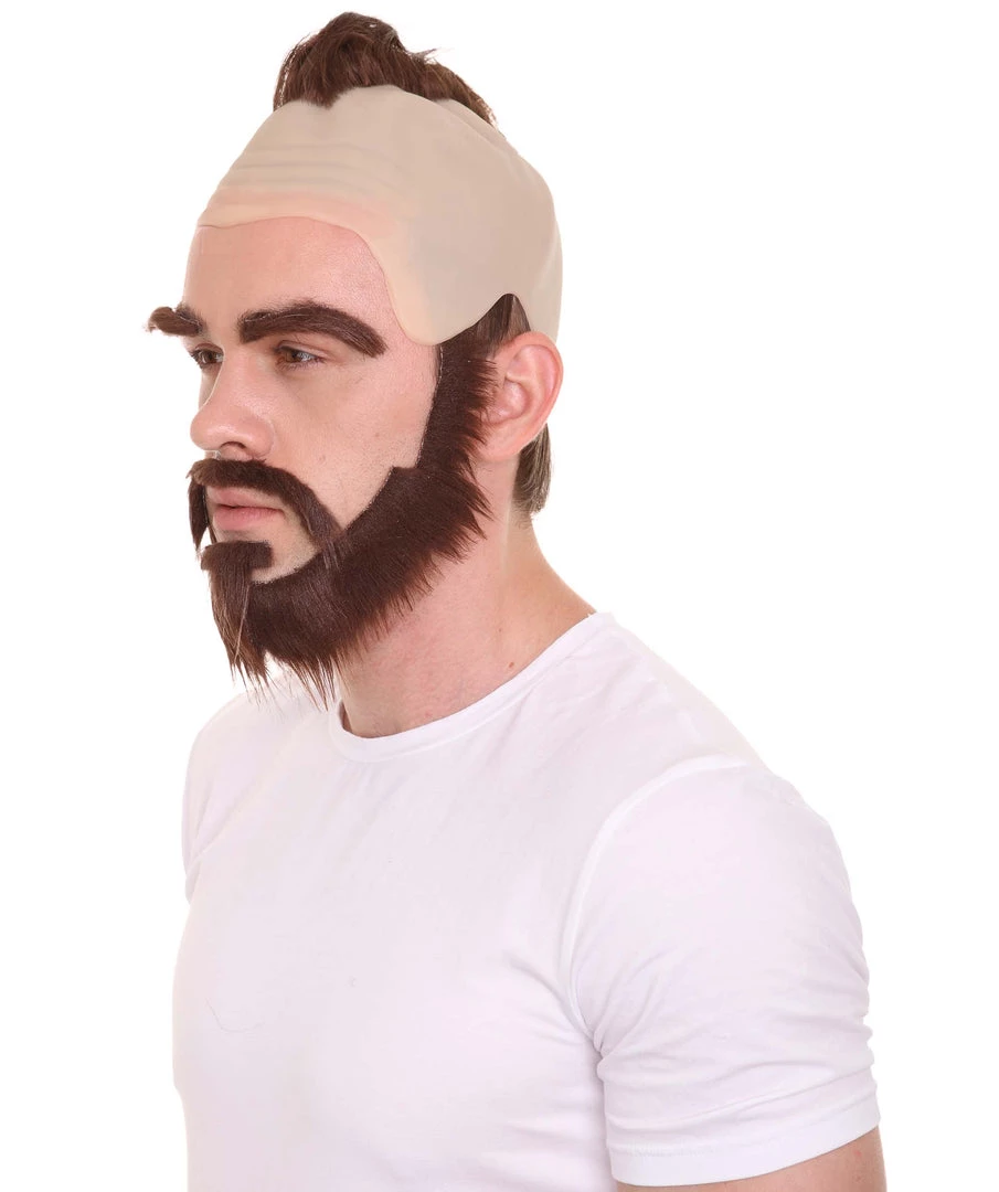 HPO Fighter Game Wig | Mens Short Length Brown Straight Mohawk And Beard Cosplay Wig Men's 3 HPO Fighter Game Wig | Mens Short Length Brown Straight Mohawk And Beard Cosplay Wig Men's