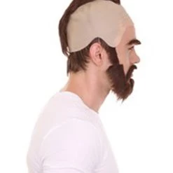 HPO Fighter Game Wig | Mens Short Length Brown Straight Mohawk And Beard Cosplay Wig Men's